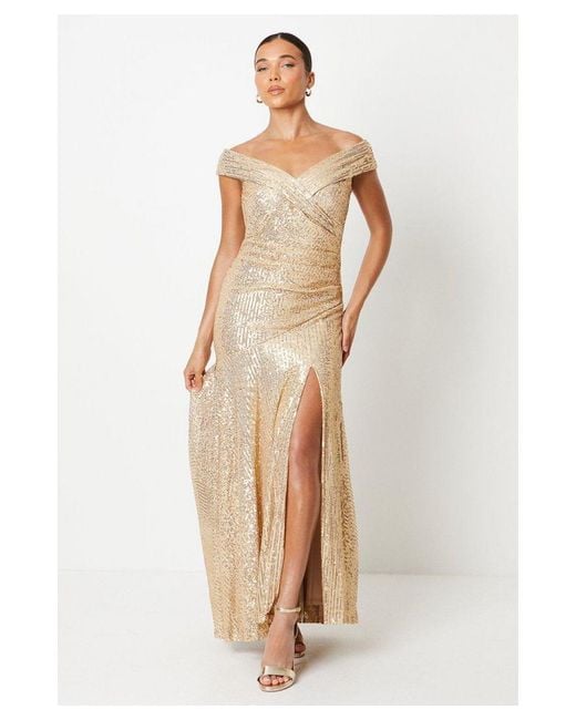 Coast White Petite Sequin Bardot Maxi Dress