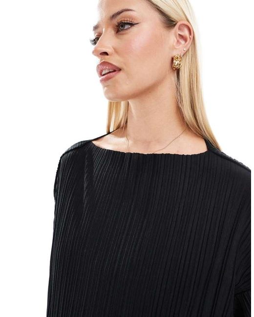 Mama.licious Black Maternity Long Sleeved Plisse Cropped Top Co-Ord