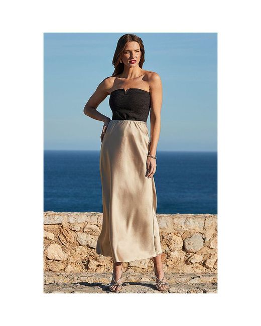 Sosandar Blue Satin Midi Skirt