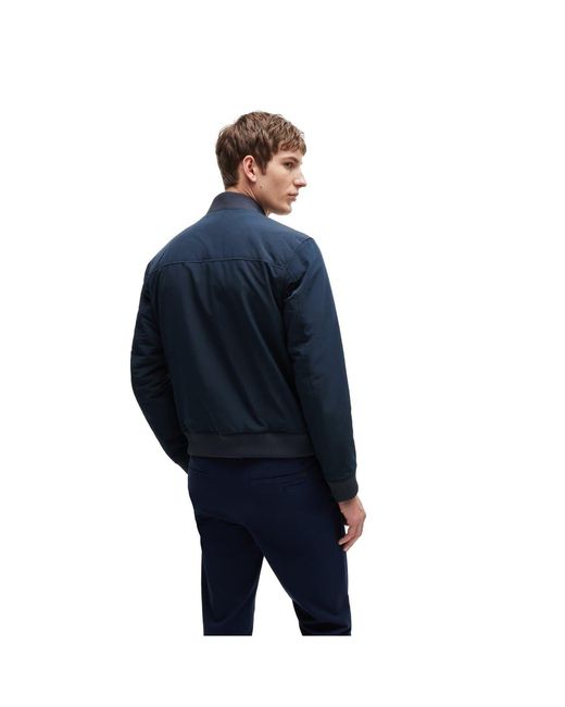 Boss Blue Solid Patterned Bomber Jacket With Zipped And Flap Pockets for men