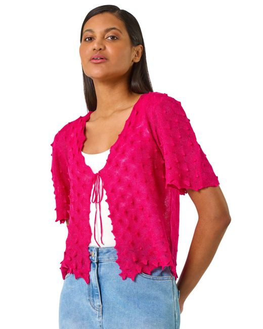 Roman Pink Textured Tie Front Shrug