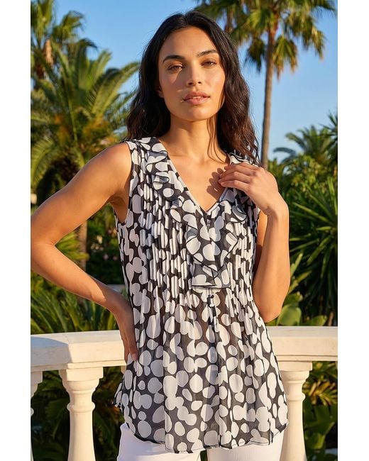Roman White Spot Print Ruffle Front Buttoned Blouse