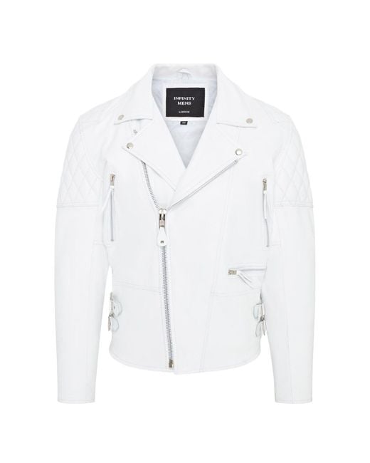 Infinity Leather White Cowhide Brando Biker Jacket for men