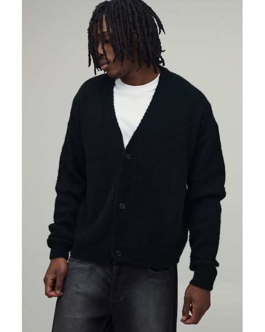BoohooMAN Blue Tall Relaxed Boxy Brushed Knitted Cardigan for men