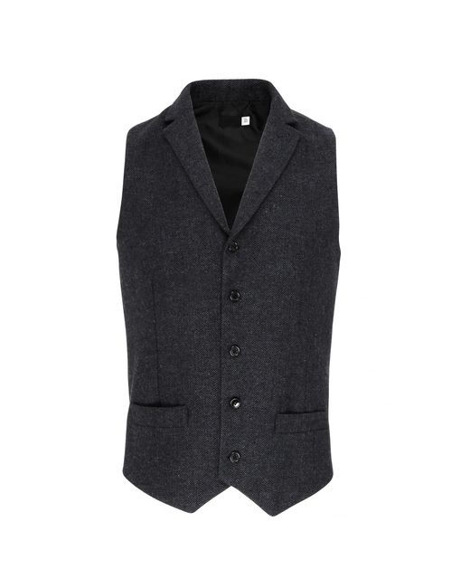 PREMIER Black Herringbone Waistcoat (Dark) for men