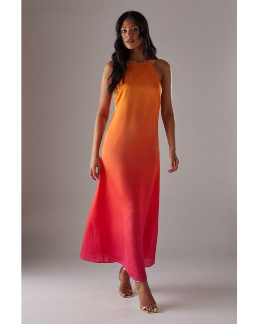Warehouse Red Ombre Strappy Satin Maxi Sundress