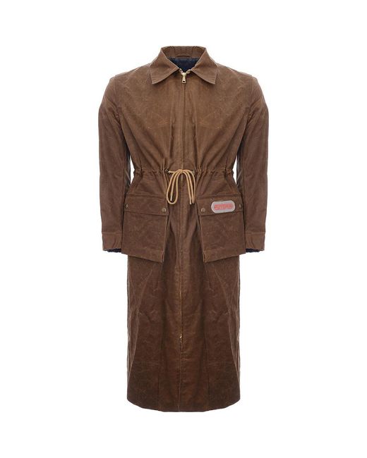 Futur Brown 4 Waxed Cotton Long Trench W Oversized Pockets