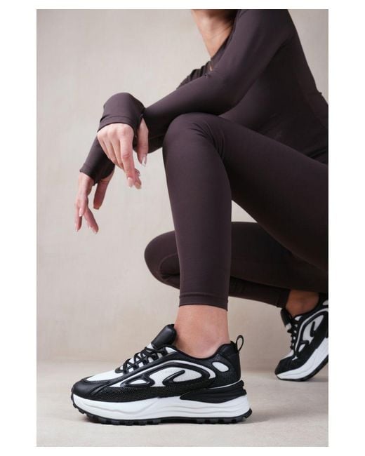 Where's That From Black 'Mars' Clean Lines Design Lace Up Chunky Sole Fashion Trainers