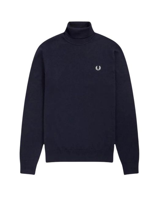 Fred Perry Blue Roll Neck Jumper Wool for men