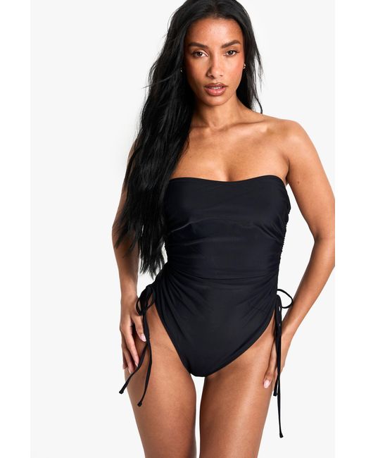 Boohoo Black Swimwear Essentials Ruched Tummy Control Swimsuit