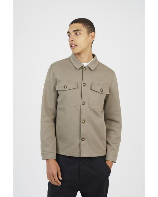 Brave Soul Natural Pale Button Through Shacket for men
