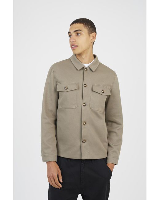 Brave Soul Natural Pale Button Through Shacket for men