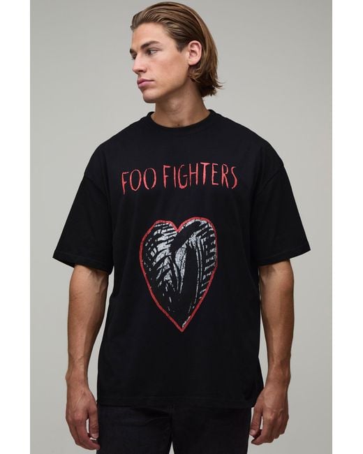 BoohooMAN Black Oversized Foo Fighters Heart License Print T-Shirt for men