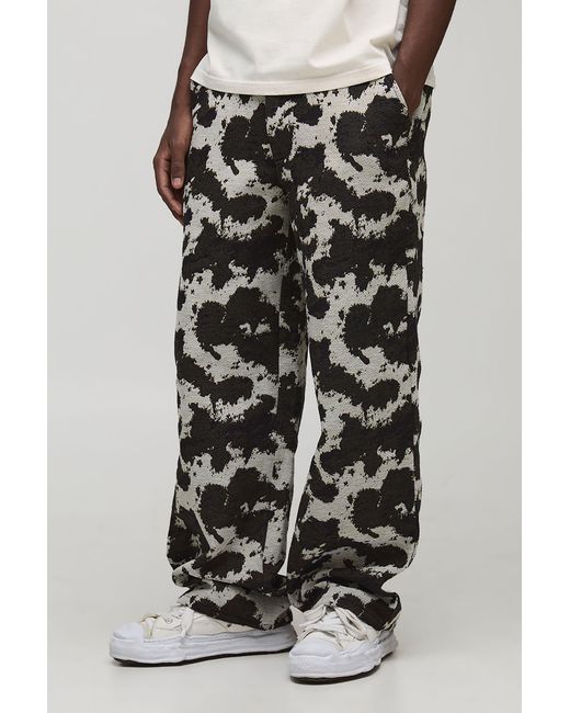 BoohooMAN Brown Wide Leg Washed Cow Tapestry Trouser for men