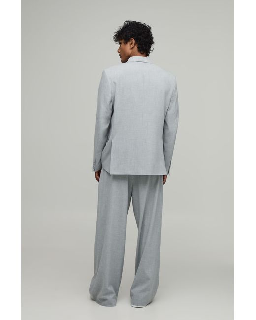 BoohooMAN Gray Pinstripe Clasp Detail Relaxed Fit Suit Jacket