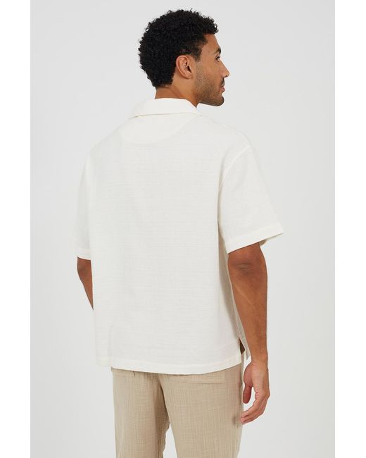 Brave Soul White Cotton Open Collar Shirt With Tie Detail for men