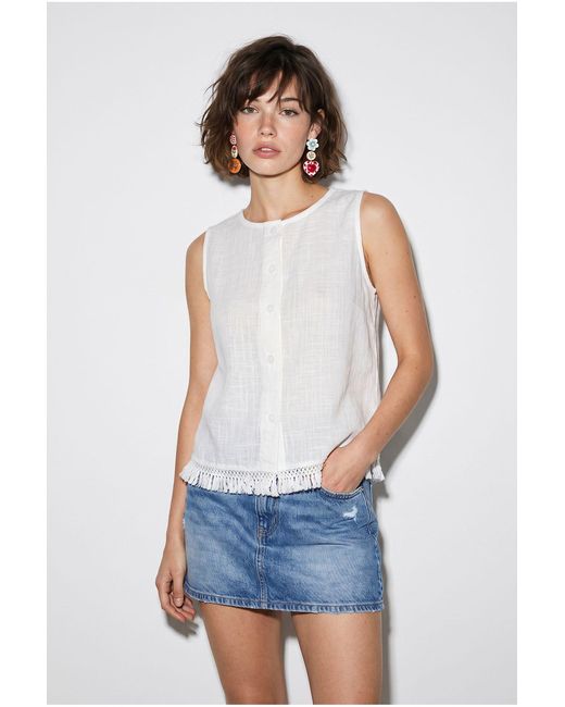 Bianco Lucci White Cotton Sleeveless Crew Neck Blouse
