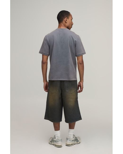 BoohooMAN Gray Tinted Extreme Ripped Longline Jorts for men
