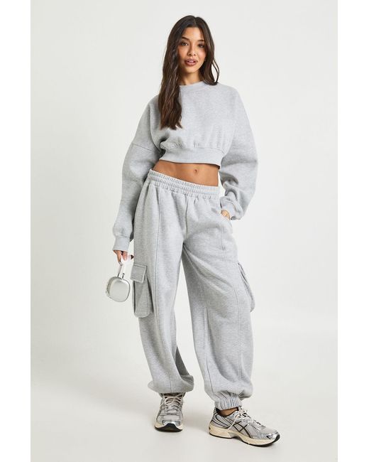 Boohoo White Boxy Sweatshirt Cargo Jogger Tracksuit