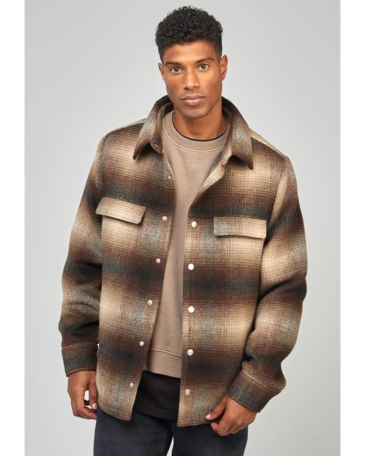 Siksilk Brown Printed Logo Check Overshirt for men