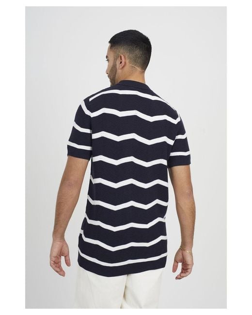 Brave Soul Blue Dark 'Milan' Short Sleeve Knitted Polo Shirt for men