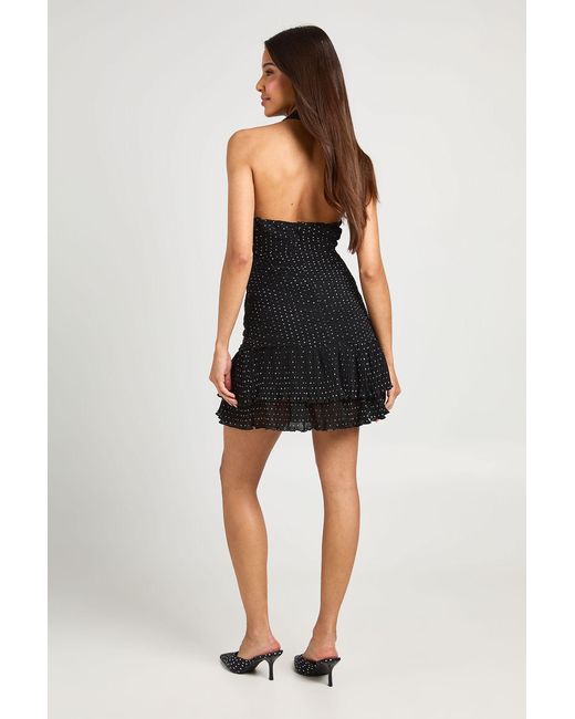 Boohoo Blue Polka Dot Plisse Halterneck Mini Dress