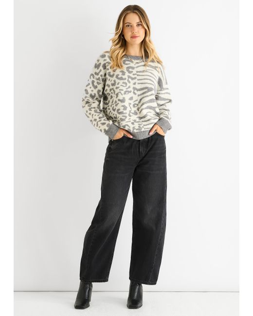 Gini London White Contrast Zebra Animal Knit Jumper