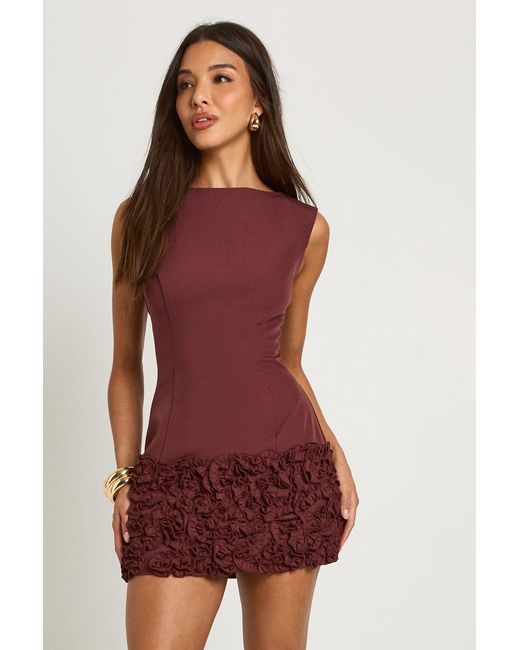 Boohoo Red 3D Floral Drop Hem Mini Dress