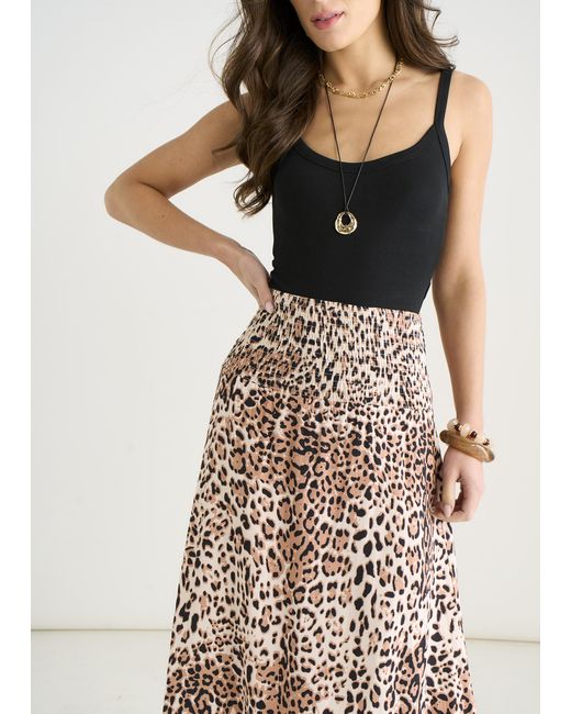 Gini London Natural Animal Print Elasticated Waist Skater Skirt