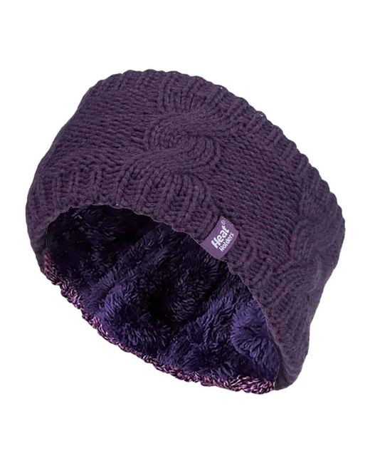 Heat Holders Purple Ladies Cable Knitted Fleece Lined Thermal Winter Ear Warmer Headband