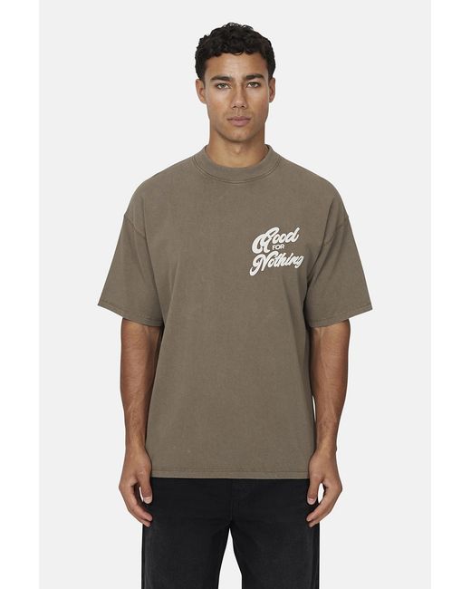 Good For Nothing Brown Fawn Oversized Puff Print T-Shirt for men