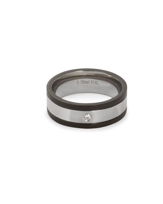 The Jewellery Stockroom Gray Stainless Steel & Cubic Zirconia Ring for men