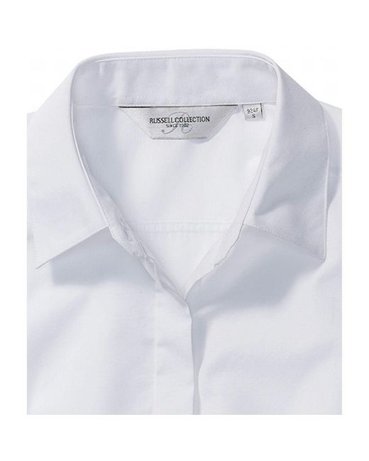 Russell White Collection Ladies/ Long Sleeve Poly-Cotton Easy Care Fitted Poplin Shirt