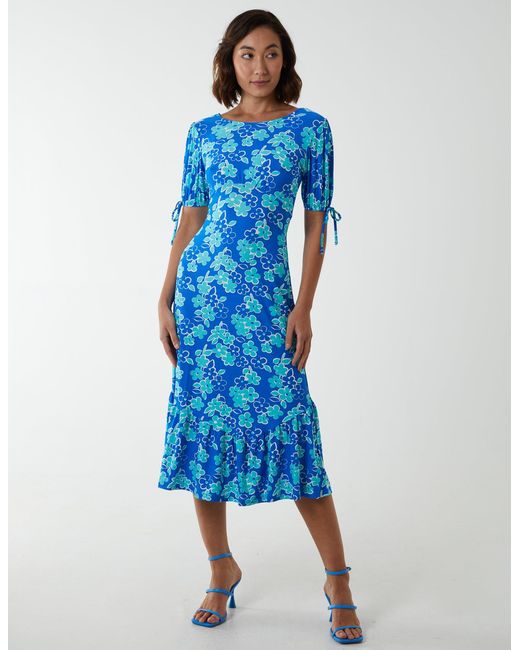 Blue Vanilla Blue Crew Neck Midi Dress With Scrunchie Back Detail