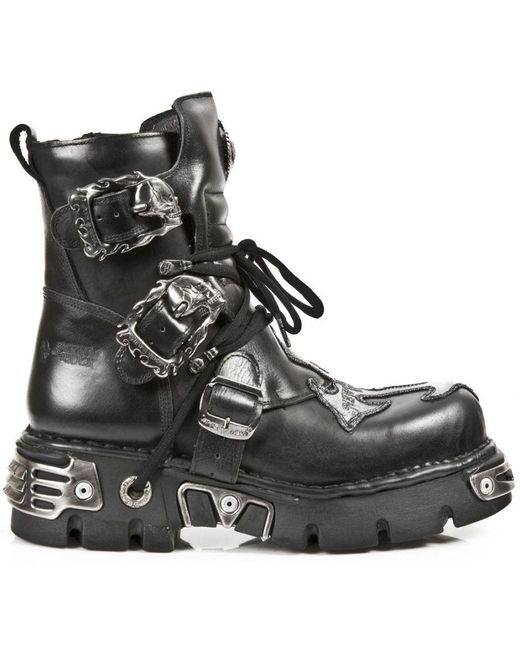 New Rock Black Cross Leather Biker Boots-407-S1