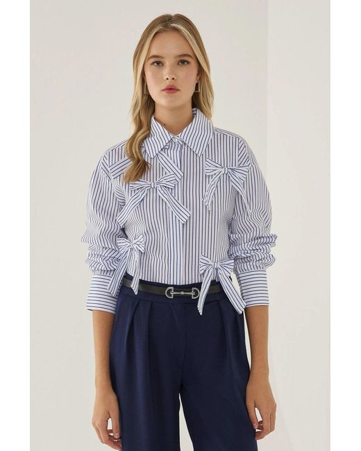 Hiccup Blue Relaxed Fit Shirt With Bow Detail