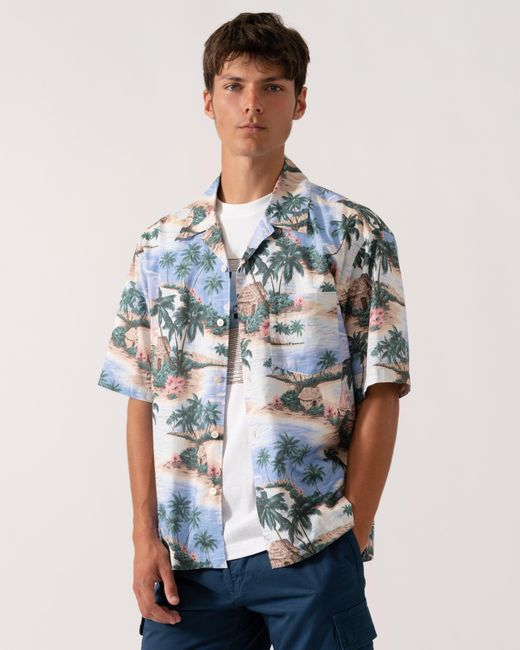 Gant Blue Resort Island Print Short Sleeve Shirt for men