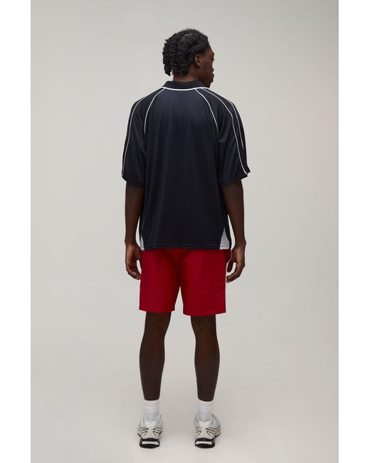 BoohooMAN Red Relaxed Fit Curved Panel Mid Length Nylon Shorts for men