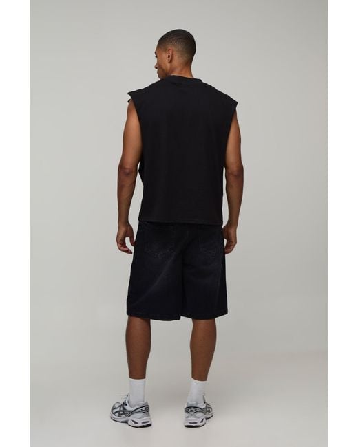 BoohooMAN Black Oversized Boxy Renaissance Print Tank Cotton for men