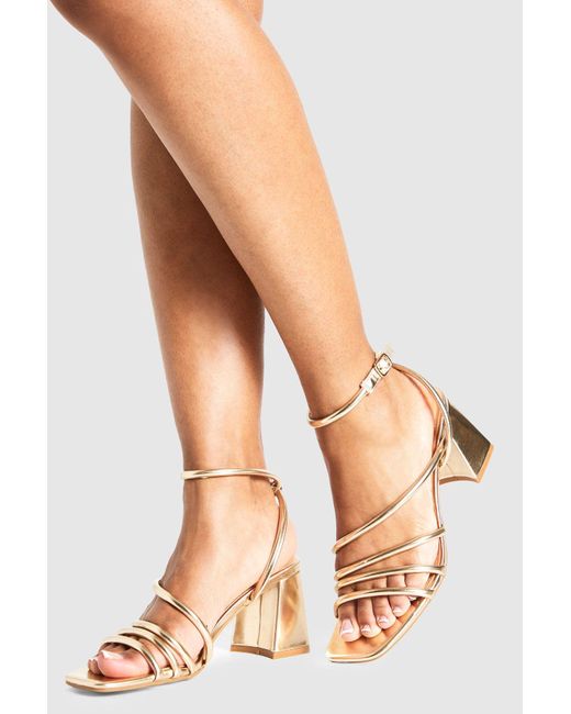 Boohoo Natural Metallic Block Strappy Heels