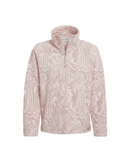 Craghoppers Pink Ladies Annjela Graphic Print Half Zip Fleece Top (Soft Mushroom)