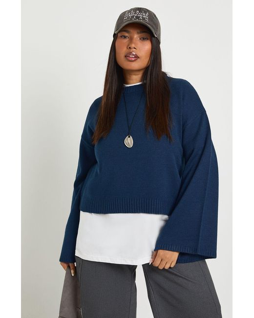 Boohoo Blue Plus Crew Neck Jumper