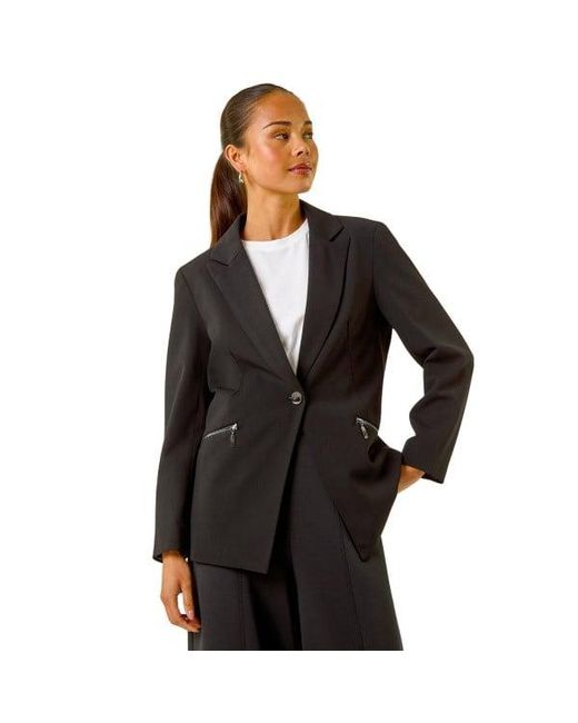 Roman Black Petite Zip Pocket Stretch Blazer