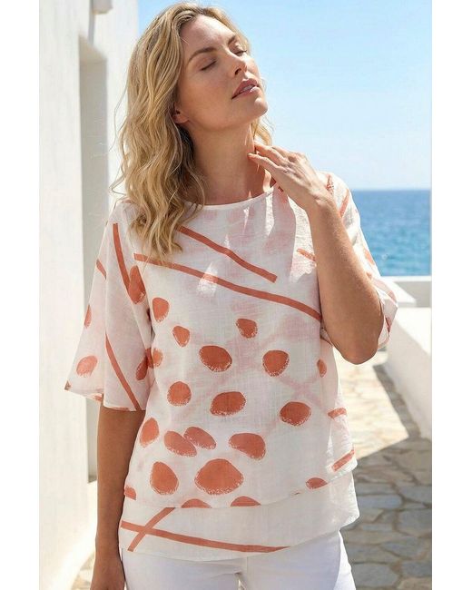 Roman White Abstract Layered Tunic Top