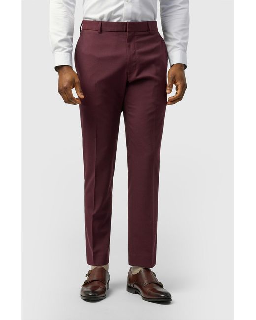 Limehaus Red Flat Fronted Slim Fit Suit Trousers for men