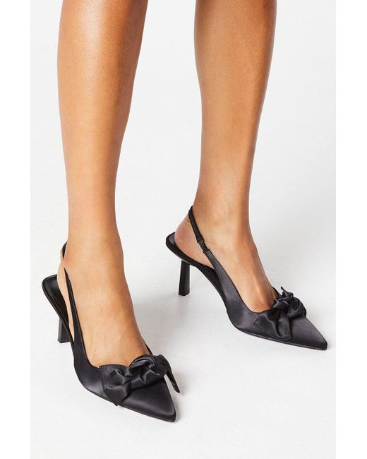 Faith Black Bow Detail Kitten Heel Courts