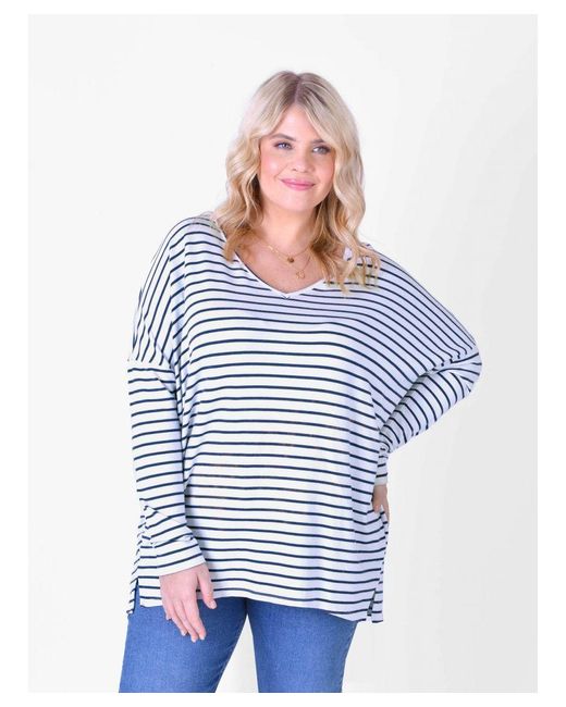 Live Unlimited Blue Stripe V-Neck Top