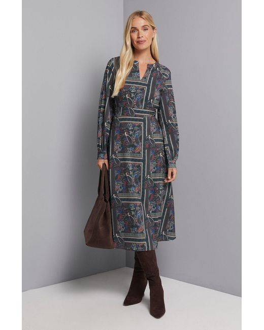 Wallis Gray Petite Paisley Collarless Fit & Flare Midi Dress
