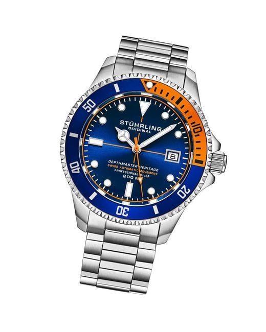 Stuhrling Blue And Swiss Automatic Depthmaster Heritage 42Mm Diver for men