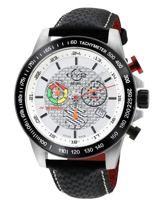 Gevril Black Gv2 9920 Scuderia Swiss Quartz Multifunction Chrono Leather Watch for men